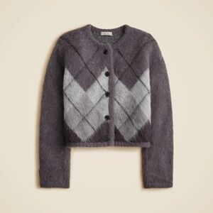 J. Crew Argyle Wool Alpaca Blend Grey Button Front Soft Cardigan Sweater Size XL